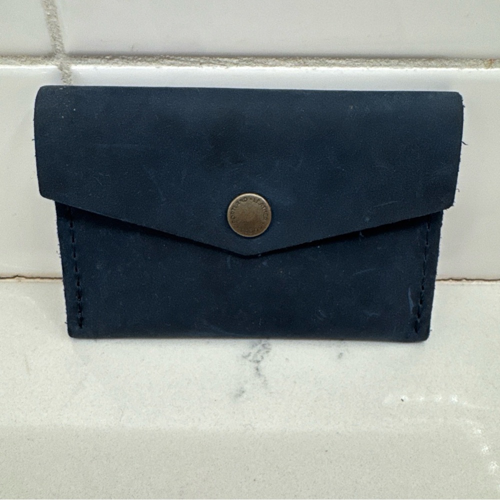 Portland leather goods Navy Leather Card Holder mini envelope blue snap close